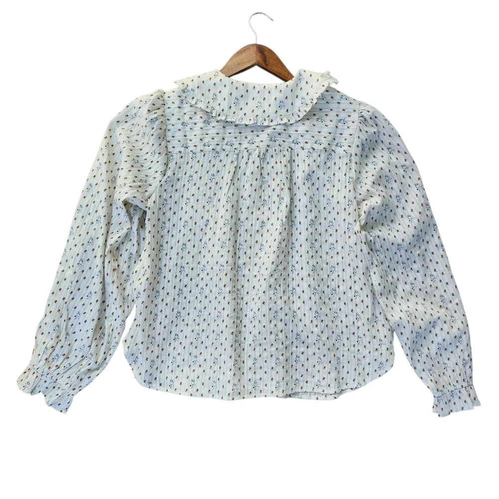 Anthropologie Cream Floral Button-Front Blouse